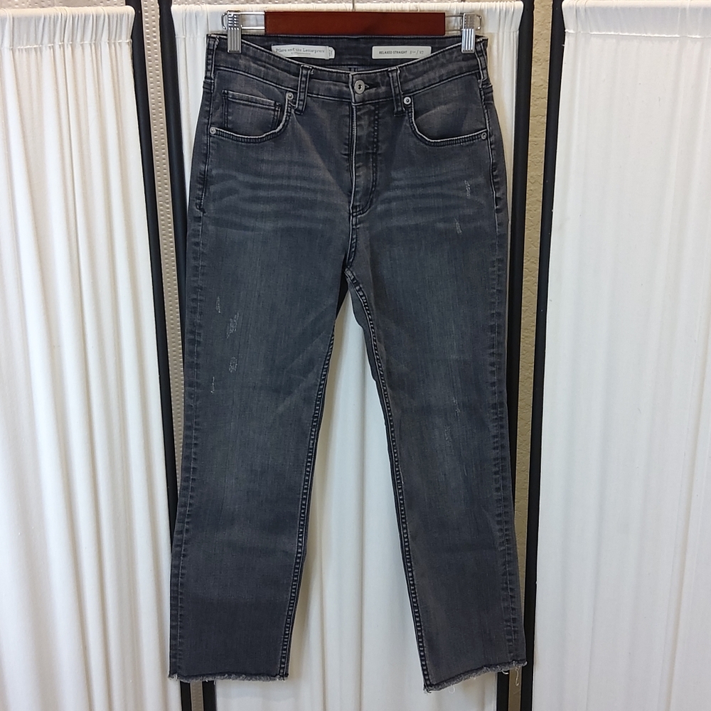 Pilcro Relaxed Straight Fit Jeans Women's Size 27 Distressed, Gray